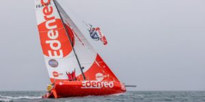 Basile Bourgnon à bord du Class40 sur lequel il va participer à la Transat Jacques Vabre